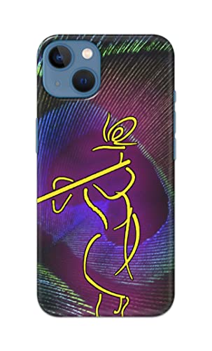 Image of PRINTFIDAA Lord Krishna On Peacock Feather Hard Back Cover for Apple iPhone 13, A2633, A2482, A2631, A2634, A2635 Back Cover -(P6) KAT1007