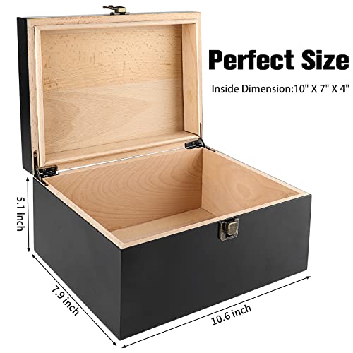 Safedelux Wooden Keepsake Box Decorative Boxes With Hinged Lid - Latch Closure Wood Box With Matte Finish Keepsake Boxes Great Father Day Gifts - 10.6 X 7.8 X 5.1 Inches (Black) #TOP2