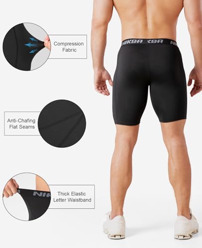 Niksa 3 Pack Compression Shorts Men, Spandex Athletic Workout Running Shorts Performance Sport Baselayer Underwear3