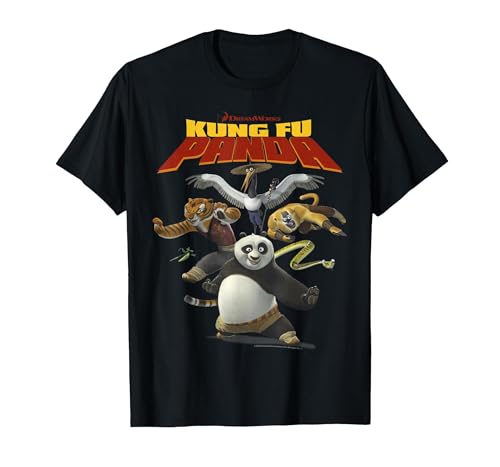 Kung Fu Panda Group Shot Action Portrait Movie Logo T-Shirt, Men, Black, 3X-Large