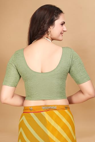 Image of SFT Women's Polycotton Readymade Saree Blouse with Round Neck Half Sleeves Solid Pattern Regular Fit Pull On Closure and Standard Length