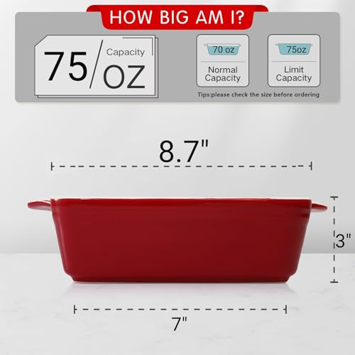 Avla A-BAKINGDISHWITHHANDLE-SC-VRED-2P 2 Pack Porcelain Baking Dish, Square 8.7 Inch Brownie Dish Lasagna Pan Roasted Meat Bakeware Set thumb #1