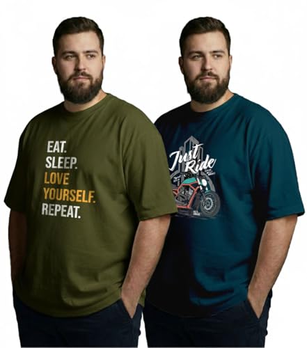 Image of XENOVAURBAN Mens Plus Size Cotton T-Shirt Combo | Combo Pack of 2 Unisex Fit Plus Size Printed Tshirts