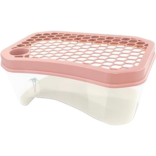 74CM 大尺寸カメ用水槽 ミドリガメ・クサガメ・スッポン用 脱出防止フェンス付き 日向ぼっこ台 + 階段 + エサ皿一体 排水孔設計 亀飼育ケース・タートルタンク 観察用 (L【60*35*25】,ピンク)