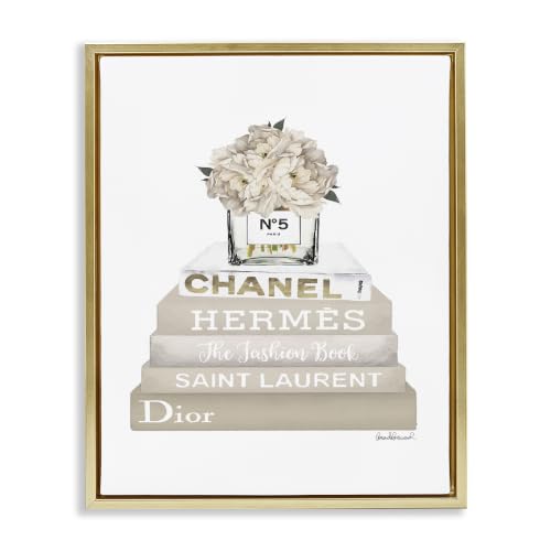 Image of Beige High Fashion Bookstack Glam, 24 x 30 Inch Canvas in Floater Frame
