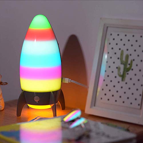 Rocket Night Lights for Kids with 7 RGB Color-Changing Motion Sensor, Warm White Spaceship Bedside Lamp Holiday Xmas Gifts for Baby Room, Bedroom, Hallway
