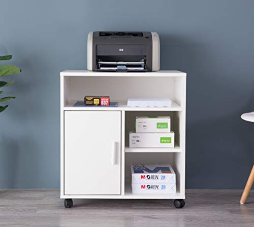 Image of Basicwise Printer Kitchen Office Storage Stand with Casters, White (QI003556.W)
