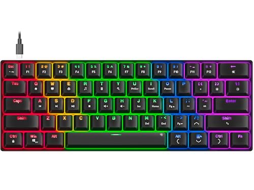 Speedlink Atmos - Clavier Gamer mécanique de Jeu RGB 60%, Filaire, Brown Switches, Plaque Acier Robuste, câble USB-C Amovible, rétro-éclairé, Layout Anglais QWERTY, Noir