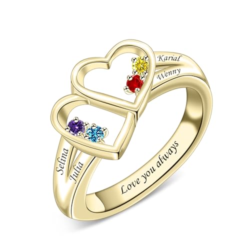 MissNaNa Customized Mothers Ring with 2-8 Birthstones & Names Personalized Birthstone Rings Family Name Rings Ideal Jewelry Gift for Wife Mother Grandma2