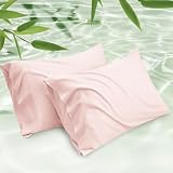 Bedsure Cooling Pillow Cases Queen, Rayon Derived from Bamboo Pink Pillowcases Queen Size Set of 2, PureWoven Silky Soft Valentines Pillow Covers with Envelope Closure, Gifts, 20x30 Inches