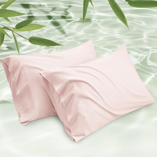 Bedsure King Size Pillow Cases Set of 2, Cooling Pillow Cases King, Rayon Derived from Bamboo Pink Pillowcases, Breathable & Silky Soft Cool Bedding Pillow Covers with Envelope Closure, 20x36 Inches