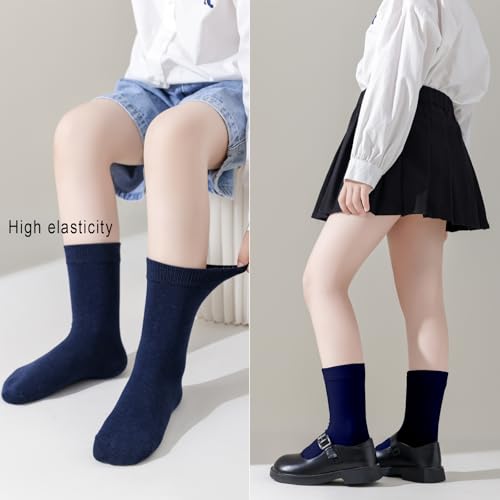 Epeius Kids Crew School Socks - Seamless Toddler Dress Socks for Boys & Girls - 6 Pack White, Navy, Black4