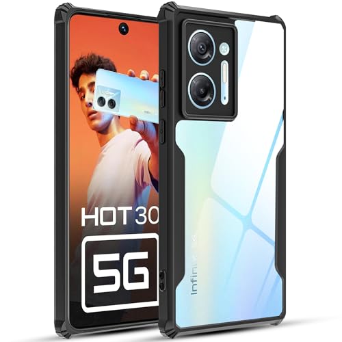 Image of A rtistque Clear Hard Transparent Acrylic Armor Anti-Drop Shockproof TPU Edge Back Cover Case for Infinix Hot 30 - Black
