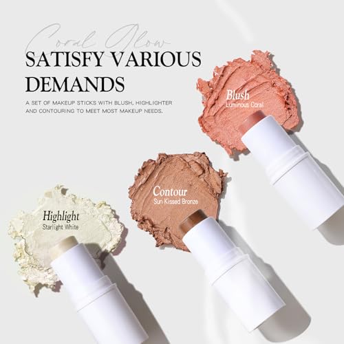 Image of bayfree 3 PCS Makeup Cream Contour Stick Set, Highlighter Stick & Bronzer Stick & Blush Stick, Long Lasting, Natural Face Contour, Dewy & Matte Finish, Multi Stick Trio for All Skin