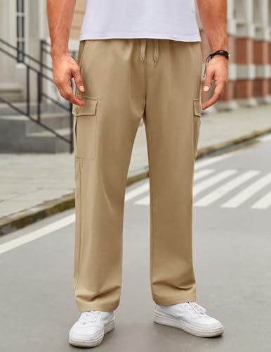 COOFANDY Mens Casual Cargo Pants Relaxed Fit Outdoor Hiking Pants Cotton Drawstring Sweatpants with Pockets2