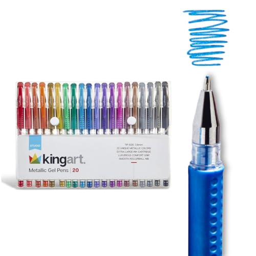 Image of KINGART 400-20 Comfort Grip Gel Pens, Set of 20 Unique Metallic Colors