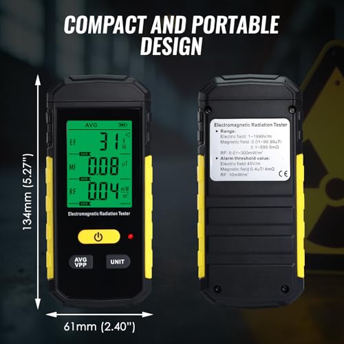 3 in 1 Strahlungsdetektor EMF/RF-Strahlungsdetektor – Elektronisches Feldtestgerät – Datenspeicherung, Alarm, Hintergrundbeleuchtung – EMF Sicherheitsmessgerät für Industrie und Haushalt