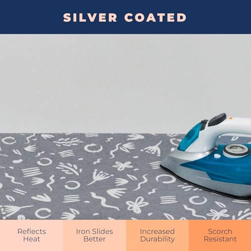 Image of Ironing Board Cover and Pad Extra Thick Heavy Duty Padded Multiple Layers Silver Coated Ironing Board Cover, Non Stick Scorch and Stain Resistant Standard Size 15x54 with Elasticized Edges (Soft Grey)