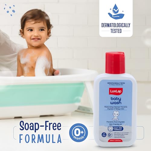 Image of LuvLap Baby Wash-100ml, With Milk Protein, Oatmeal, Shea Butter and Vitamin E, Soap free,Baby Wash for Baby Bath, pH Balanced & Paraben free Natural Baby Wash, Dermatologically Tested