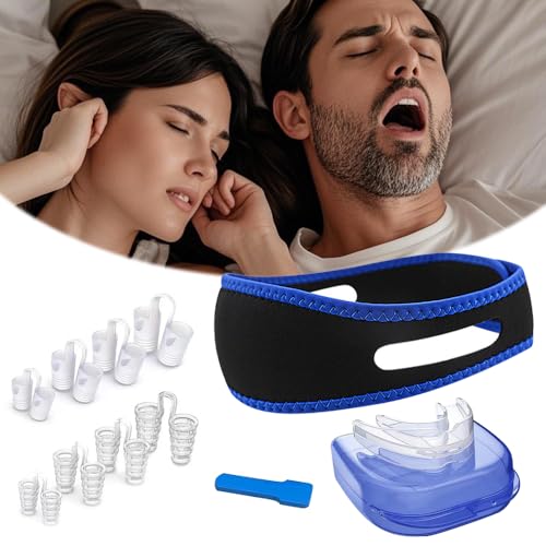 BKEPDY Correa De Barbilla Anti Ronquidos Ferula Antironquidos Tiras Nasales Correa De Barbilla Para Dormir Dilatador Nasal Ferula Dental Bruxismo Cinturón Antironquidos Breathe Right(A)
