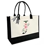 JOJHDR Initial Canvas Beach Tote Bag with Printed letter,Personalized Gifts for Women,Mom,Friends,Teachers and Bridesmaids(Letter J)