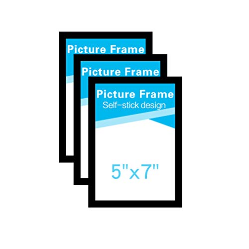 MFoffice 5x7 Picture Frames Made of Durable PVC and Strong Magnetic,Self Adhesive for Refrigerator/Wall/Door/Window/Cabinet Display,Black,Pack of 3