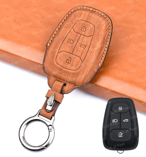 Wooden PU Leather Key Cover Compatible with Tata Nexon, Harrier - Main Image