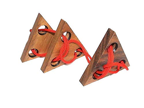 Puzzle de triángulo, tres triángulos de madera se pueden liberar de la cuerda, rompecabezas de cuerda de madera de ajo, juego de ajo, rompecabezas de cuerdas, rompecabezas IQ, rompecabezas de madera,