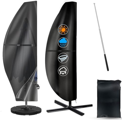 MWZEAUL Housse de Protection Parasol Déporté en Tissu Oxford 420D Imperméable, Anti UV, Coupe-Vent, Bache Parasol avec Perche Télescopique, Housses pour...