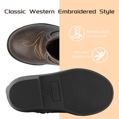 HOMEHOT Boys Girls Western Cowgirl Cowboy Boots Mid Calf Riding Shoes (toddler,little kids)3