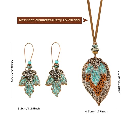 Wooden Leather Necklaces Set Bohemian Wood Stack Discs Long Chain Hemp Rope Bronze Plated Pendant Ethnic Tribal Fall Leaf Earrings Jewelry Statement Necklace2