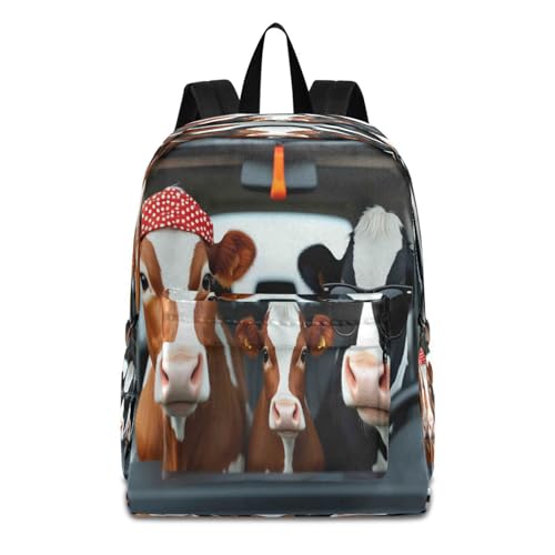 Dussdil Funny Cow Driver Cars Kids Backpack Backpacks for Boys Girls Teen School Bookbag Laptop Bag Daypack Large Travel Sports Bags