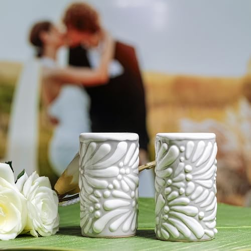 Image of Talavera Shot Glasses Set of 4 Authentic Mexican Tequila Shot Glasses - Hand-painted - 2 Oz (White Brushstroke Gray Background)