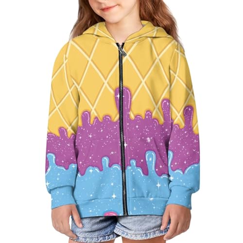 Ice Cream Theme Girls 6-16 Years Zip Up Hoodie Comfy Long Sleeve with Pockets Casual Kid Hooded Sweatshirts3
