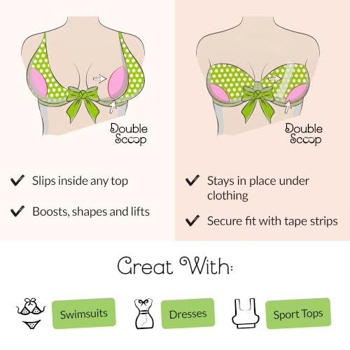 Image of Double Scoop Push Up Bra Inserts w /Bonus Sticky Tape Strips, Instant Breast Implants, Replacement Bra Pads, A /B, C, D