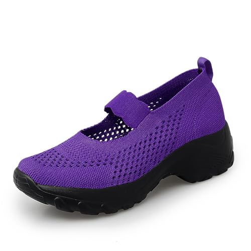 Women's Knitting Platform Wedge Walking Shoes Comfortable Breathable Mesh Elastic Ankle Strap Arch Support Gym Running Sneaker