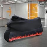 BHIEE Indoor plandeka na motocykl, rozciągliwa tkanina, wewnętrzna osłona motocykla, ochrona przed kurzem, elastyczna plandeka na motocykl, pokrowiec ochronny, 245 x 104 x 125 cm, pomarańczowy wzór