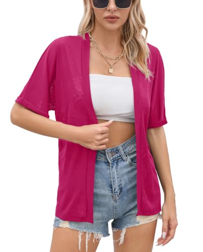 Image of Iandroiy Women's Lightweight Open Front Cardigans Casual Short Sleeve Blouse Tops