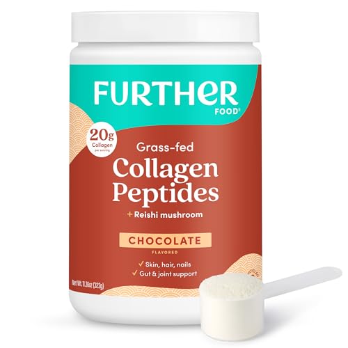 Further Food Chocolate Collagen Peptides Powder with Reishi Mushroom - 100% Grass-Fed, Hydrolyzed...