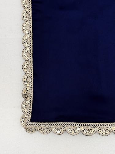 Image of SATAZ Ready To Wear Saree For Women Pre Pleated Satin Silk Readymade With Unstitched Blouse (Navy Blue)