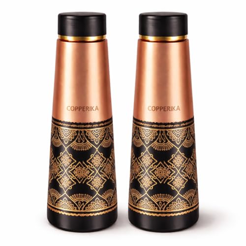 Image of Antique 100% Pure Copper Water Bottle 1 ltr PACK OF 2 Original Heavy Build | 100% Leak Proof | Return Gift Item | Marriage | Anniversary For Home, Office, Kids & Etc