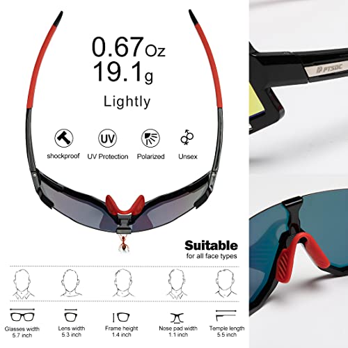 Ptsoc Polarized Sports Sunglasses Cycling Glasses For Men Women Running Skating Fishing Golf Baseball Tr90 Black Frame Red Lens #TOP3