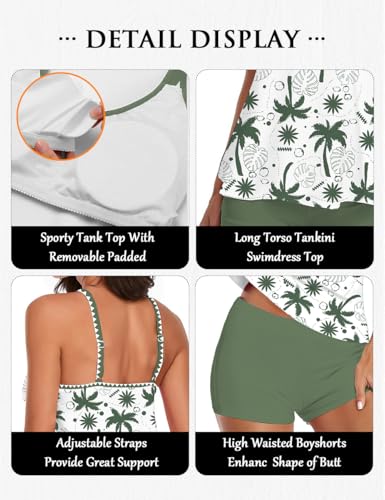 Image of Urchics 2026 Women Two Piece Tankini Swimsuit Tummy Control Plus Size Long Torso Top and High Waisted Boyshorts Bathing Suits