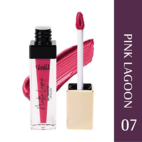 Image of Glam21 Matte Lippie No Transfer Lip Gloss | Lightweight and comfortable| Creamy Matte Formula - 4 gm | Pink Lagoon-07
