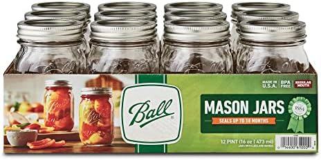 LAIBY Ball Regular Mouth Mason Jars With Lids 16 Oz (12 Jars), Canning