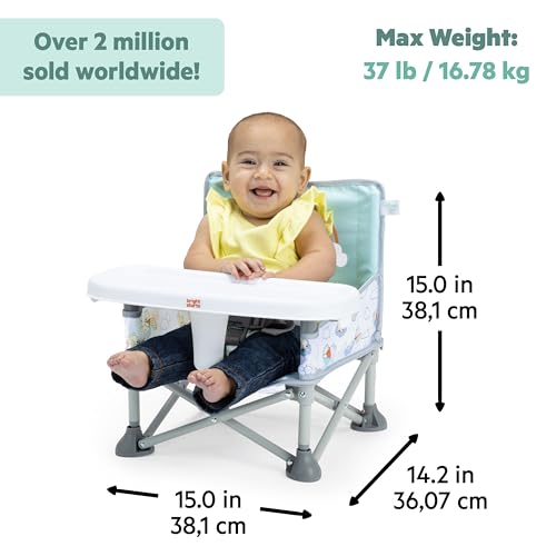 Image of Bright Starts Disney Winnie The Pooh Pop 'N Sit Portable Booster, Indoor /Outdoor Use, Floor Seat with Feeding Tray, 6 Mos - 3 Yrs