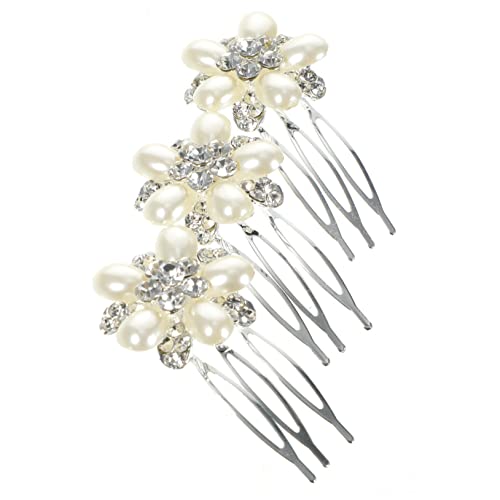 WOONEKY 3個パール ラインストーン ウェディングヘアコーム 花嫁 ヘッドピース 結婚式用ヘアアクセサリー 女の子