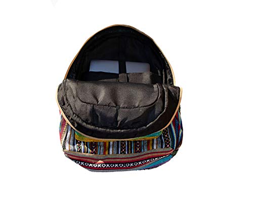 Hemp Backpack | 100% Pure Hemp - All Natural Handmade Multi Pocket Large Laptop Backpack | Travel Backpack - For Women And Men | Laptop Sleeve -Water Bottle Pockets | Boho Hippie - Rainbow #TOP3