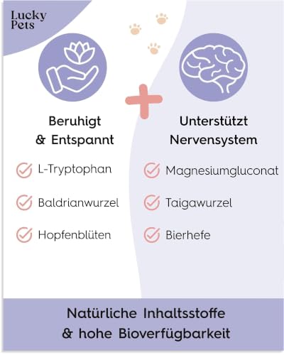 Lucky Pets Beruhigungstabletten für Hunde 150 Stück – Mit L-Tryptophan, Baldrian, Hopfen & Taigawurzel – Für Silvester, Gewitter, Reisen & Alleinsein – Ergänzungsfuttermittel – Made in Germany