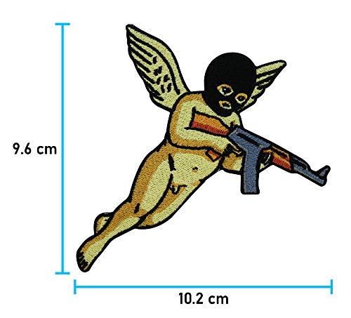 Finally Home Bad Angel Patch zum Aufbügeln | Engel mit Waffe und Flügeln Patches, Bügelflicken, Flicken, Aufnäher geeignet für Lederjacken